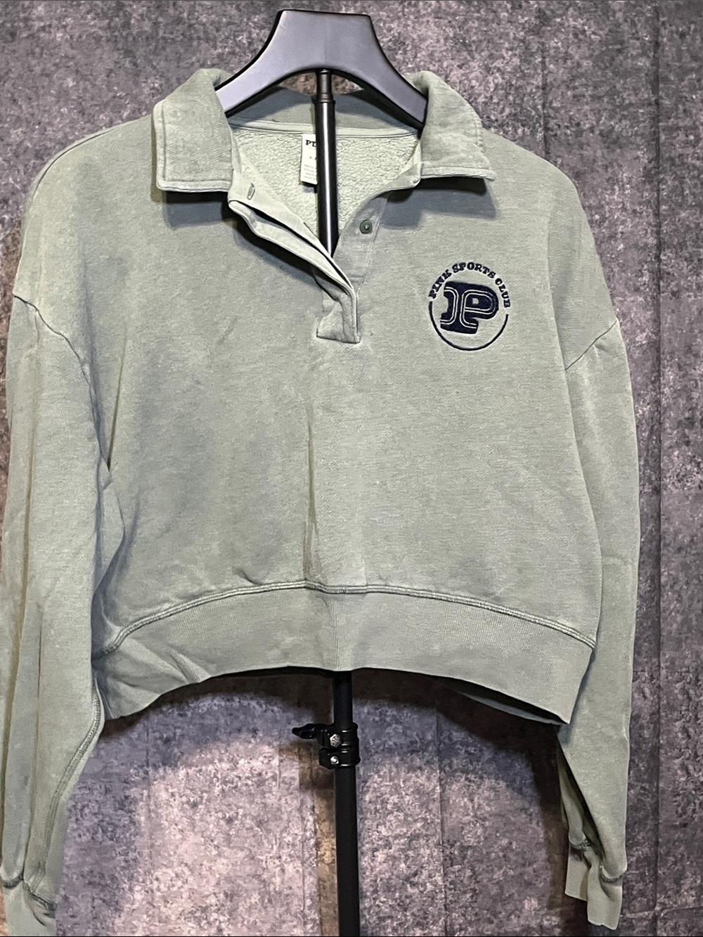 PINK Victoria's Secret Cropped Polo Pullover in Sage